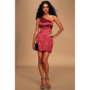 LULUS BNWT Women Sz Xlarge "Lisette" One Shoulder Satin Burgundy Dress